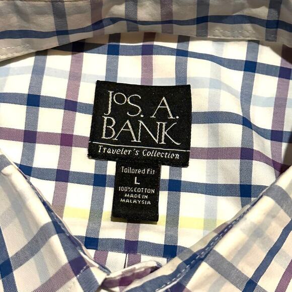 JoS A. Bank Button Front Plaid Collared Shirt Men's L Large - Picture 2 of 5